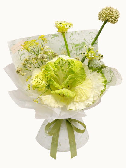 Quiet Bloom 花束｜Green & White seasonal bouquet 綠白色鮮花花束，清新自然，適合生日、祝賀及送禮
