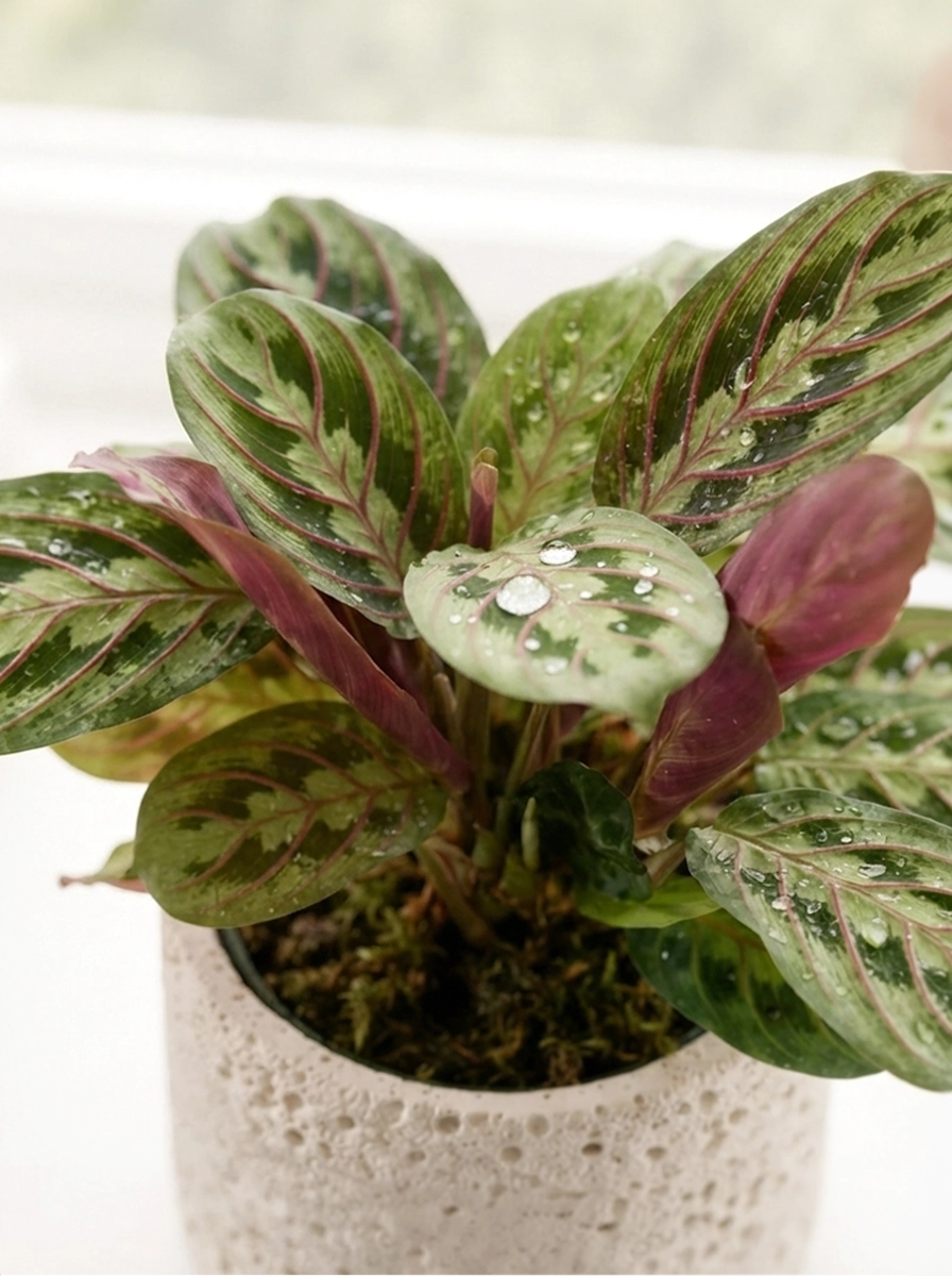 Top view of Red Vein Prayer Plant 紅脈葉蝴竹 showcasing colourful foliage｜Hong Kong indoor plant
