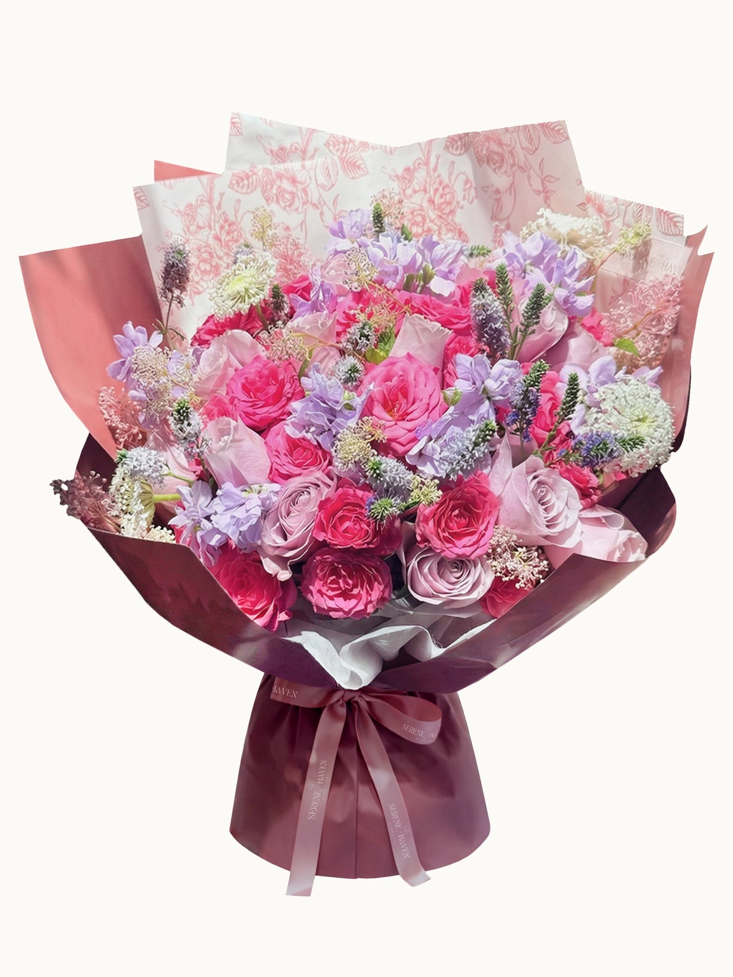 Serene Haven 西營盤花店 - Rosie Betty Bouquet 桃紅配紫色花束 人氣情人節熱銷款