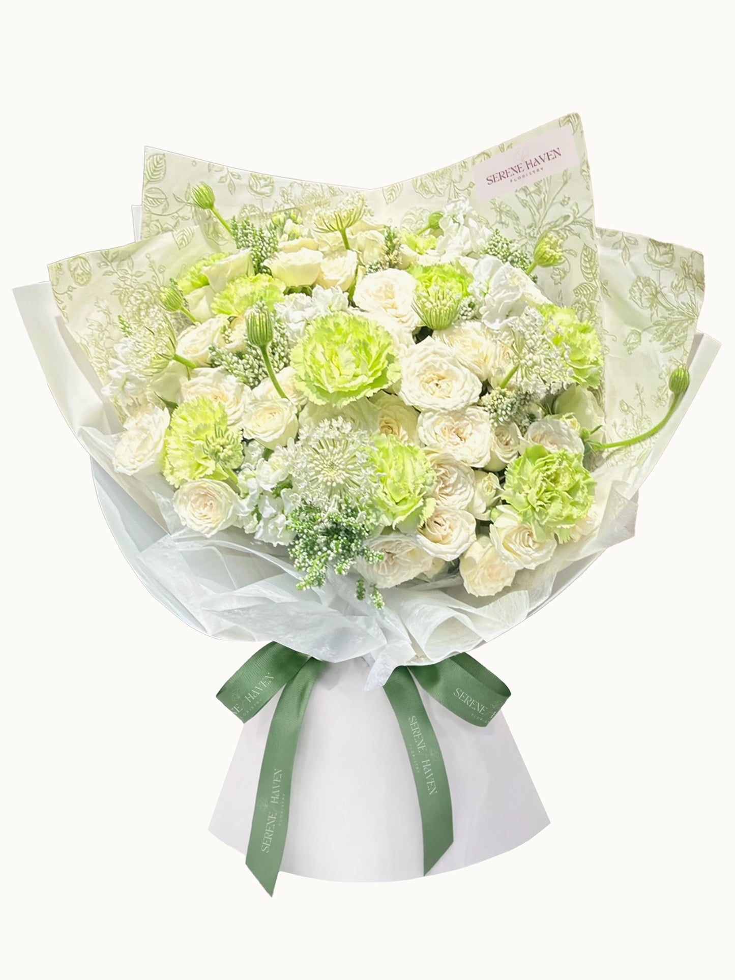 Serene Haven - Rosie Betty Bouquet 綠白色系清新花束 母親節送禮優雅之選