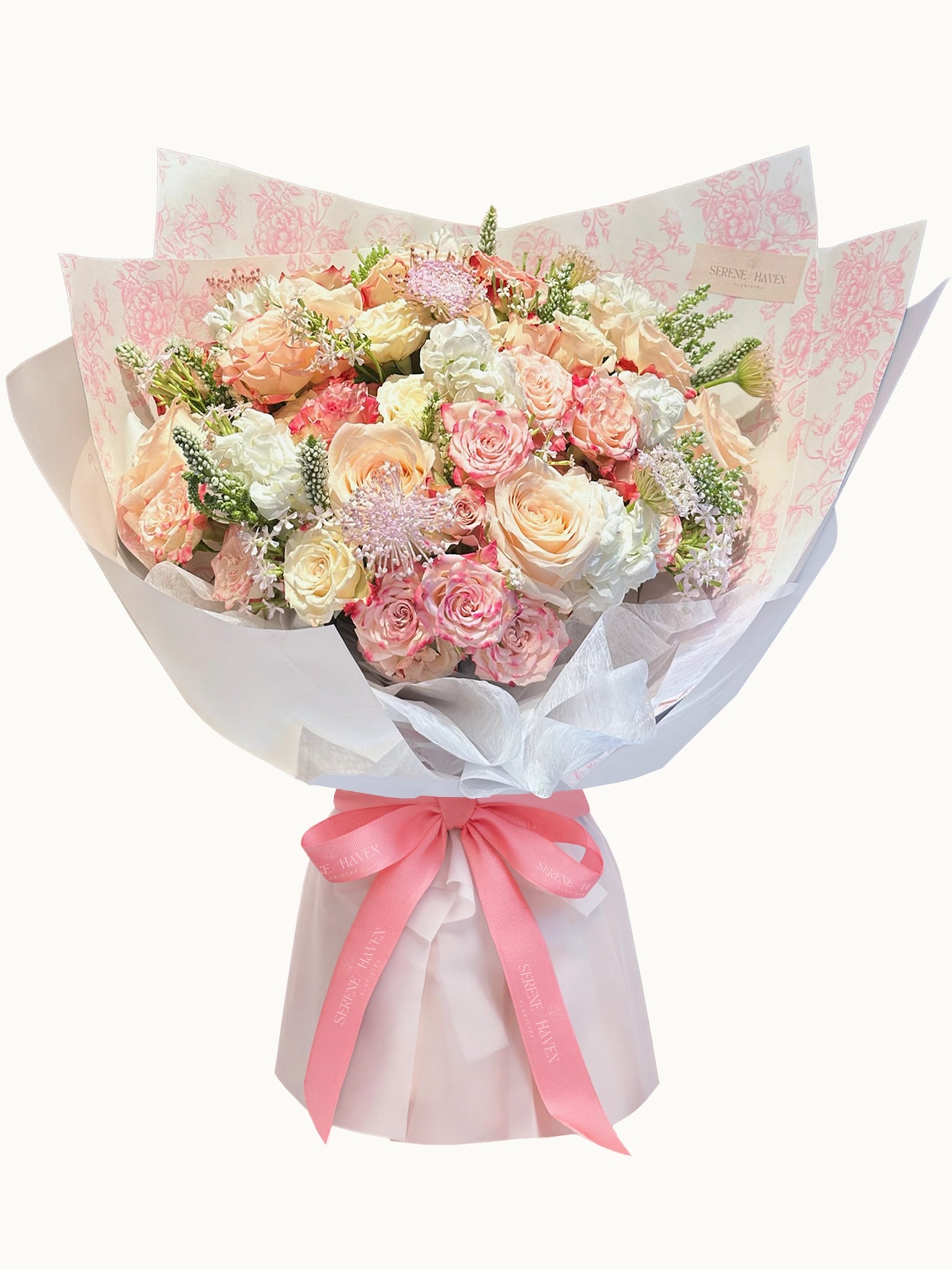 Serene Haven - Rosie Betty Bouquet 粉白配搭優雅花束 生日母親節推薦