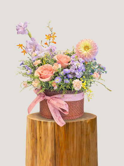 Serene Joy Basket 花籃｜Pastel peach & lilac floral basket