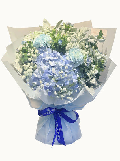 Sky Whisper 藍色繡球花束｜Blue Hydrangea Bouquet｜Serene Haven Floristry