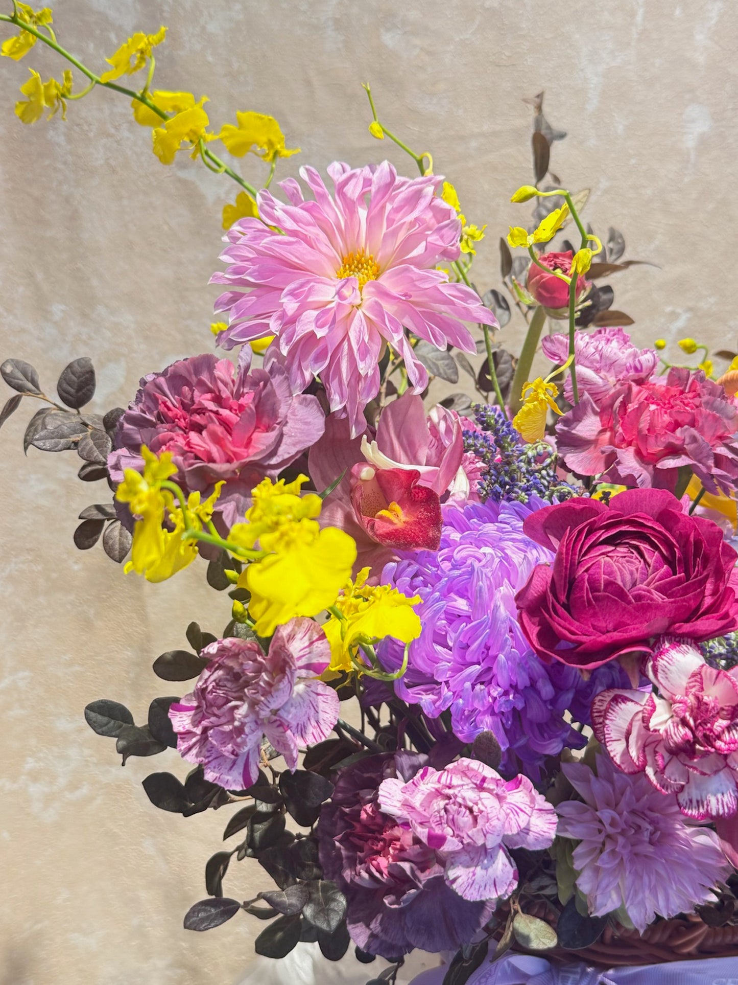 正面花材 Front view｜Spring Garden Basket blooms