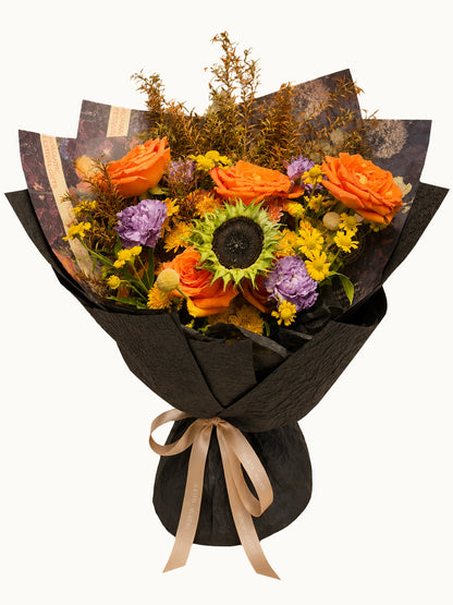 Sunlit Harvest 向日葵橙玫瑰花束｜Sunflower, orange roses & seasonal blooms bouquet