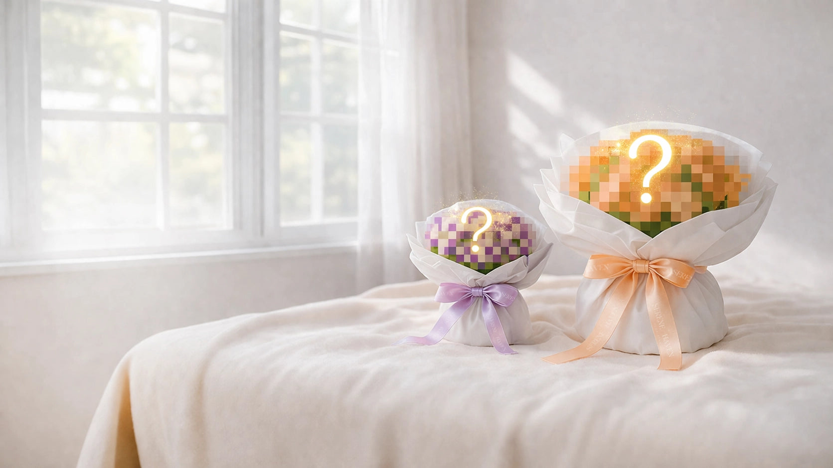 Surprise Me Collection Banner－神秘 Surprise Me flower bouquet，以 pixelated bouquet 設計保留驚喜感，選擇喜愛的 size 同 colour tone，由花藝師精心創作獨一無二的 fresh floral arrangement。