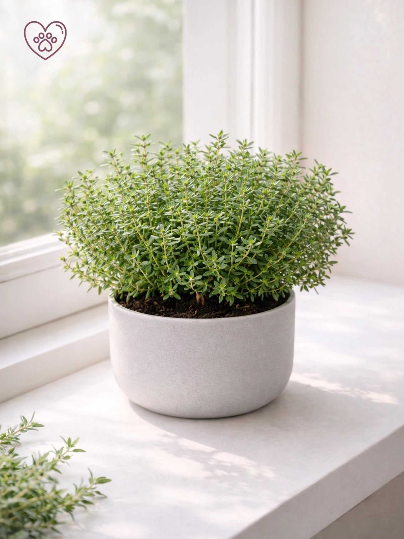 新鮮百里香盆栽，適合香草花園及廚房。Fresh potted thyme plant for kitchens and home gardens.