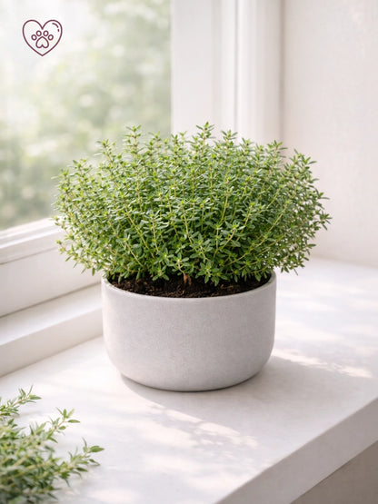 新鮮百里香盆栽，適合香草花園及廚房。Fresh potted thyme plant for kitchens and home gardens.