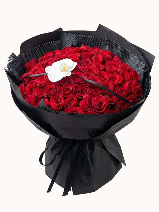 Timeless Elegance 紅玫瑰與白蝴蝶蘭鮮花花束，fresh red rose and white orchid Phalaenopsis bouquet