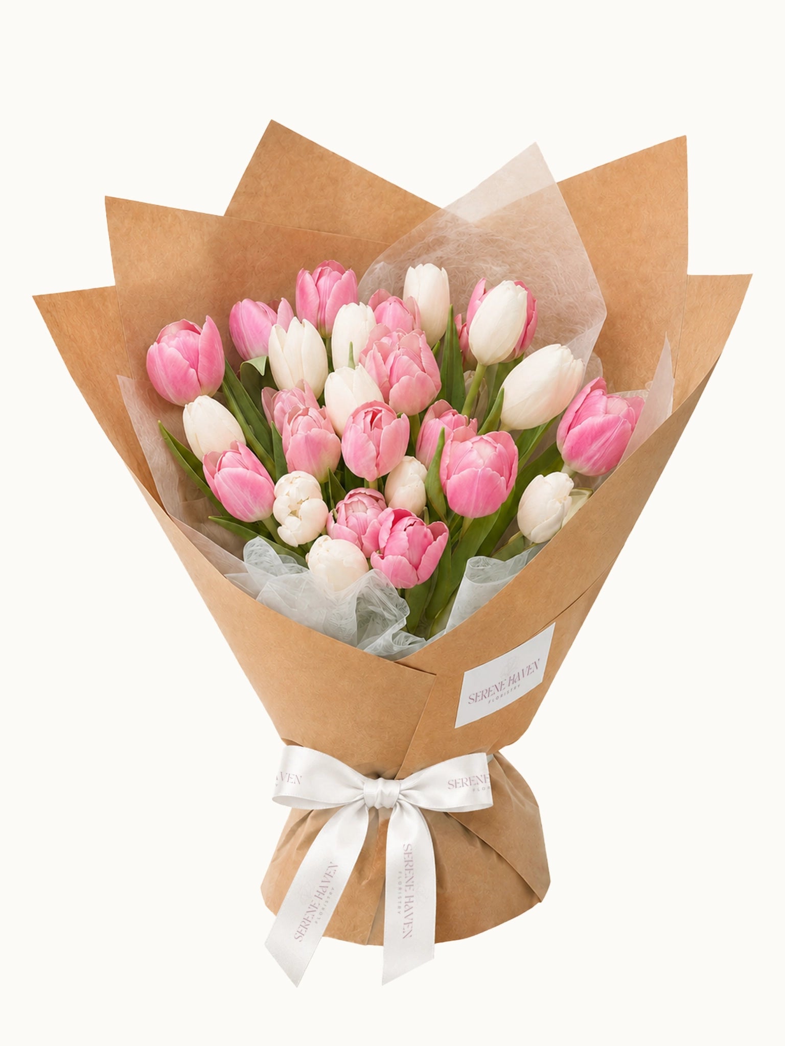 Tulip Daydream pink and white tulip bouquet 粉白鬱金香花束｜Custom tulip bouquet｜Serene Haven Floristry