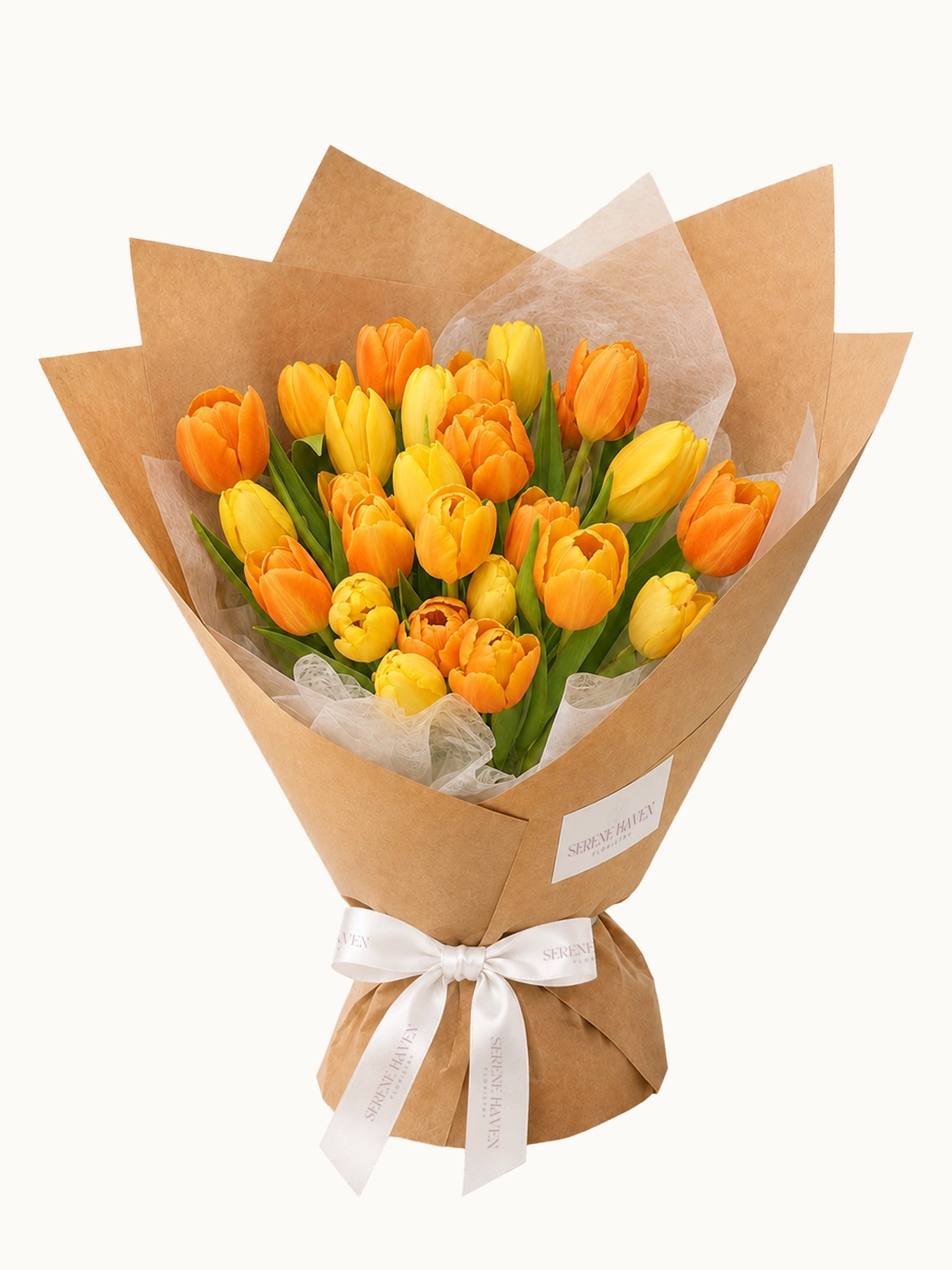 Tulip Daydream yellow and orange tulip bouquet 黃橙色鬱金香花束｜Custom tulip bouquet｜Serene Haven Floristry