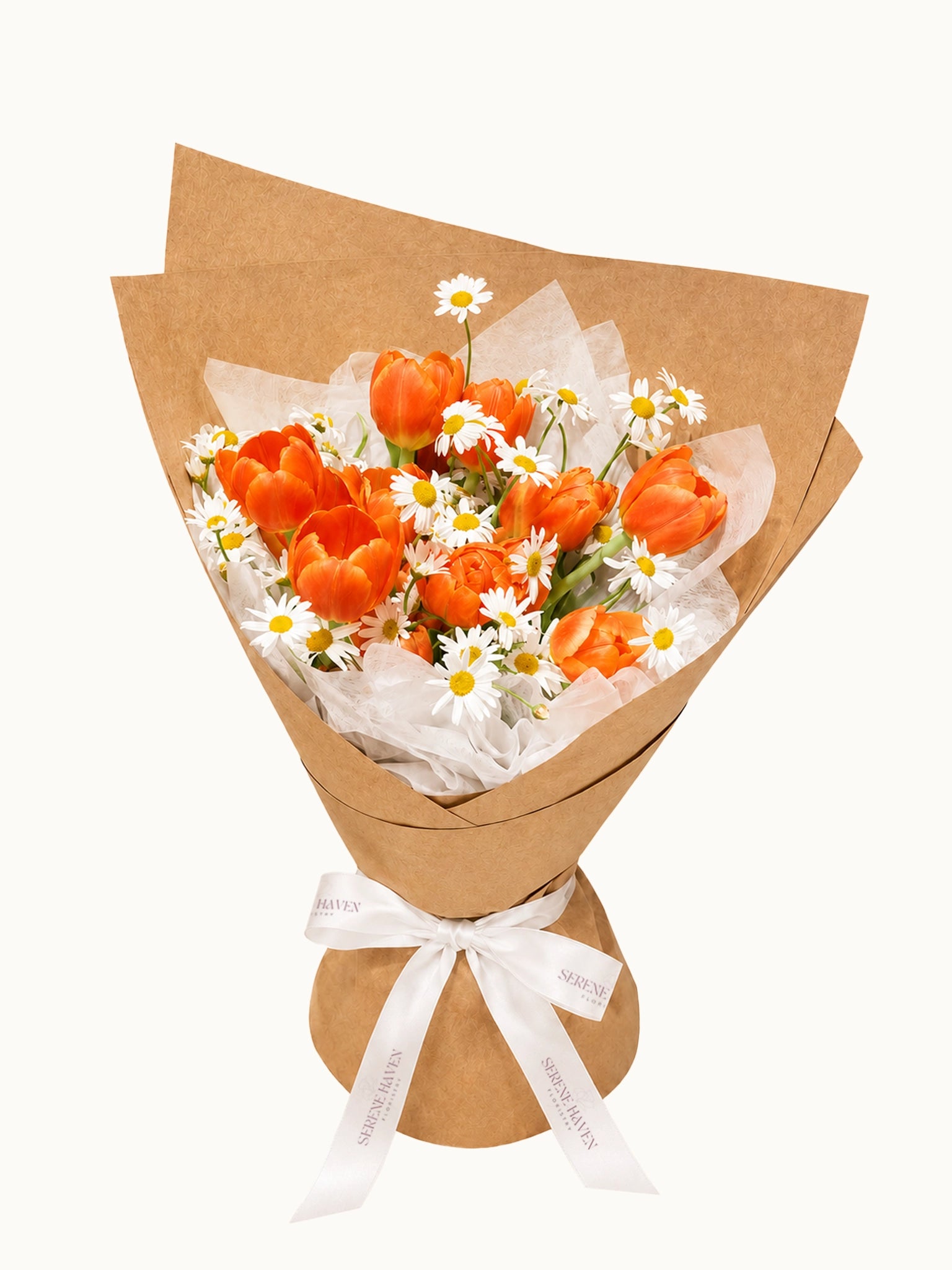 Tulip Melody 橙色鬱金香花束, orange tulips bouquet with fresh seasonal flowers, available in 6 tulip colours