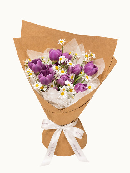 Tulip Melody 紫色鬱金香花束, purple tulips bouquet in kraft wrapping, choose your favourite tulip colour