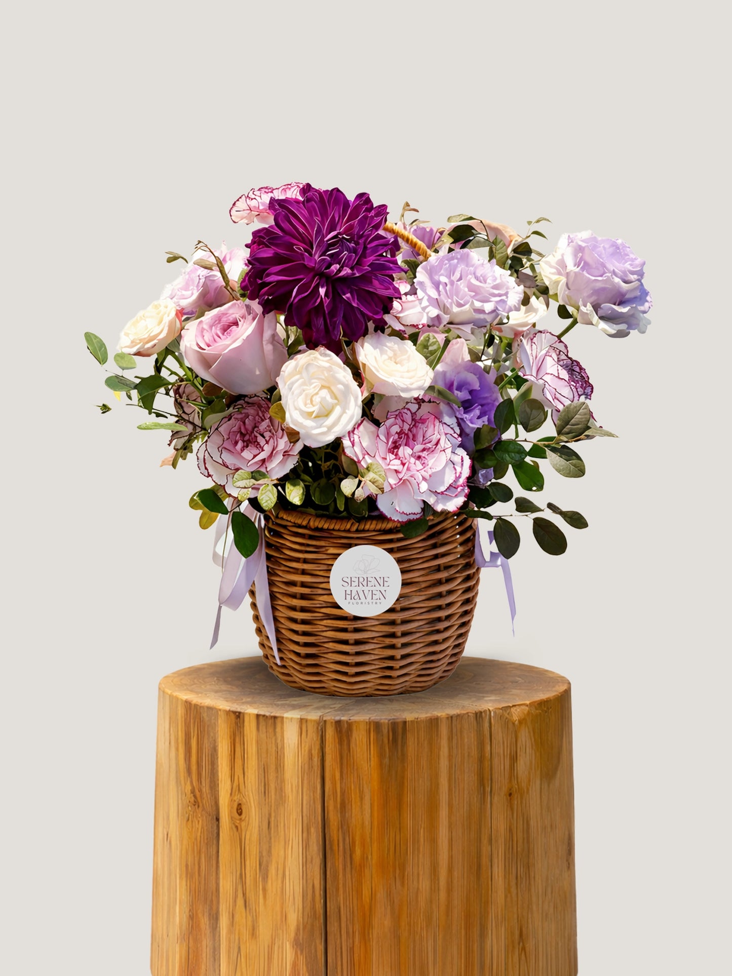 Twilight Garden Basket 花籃｜Elegant purple & blush floral basket